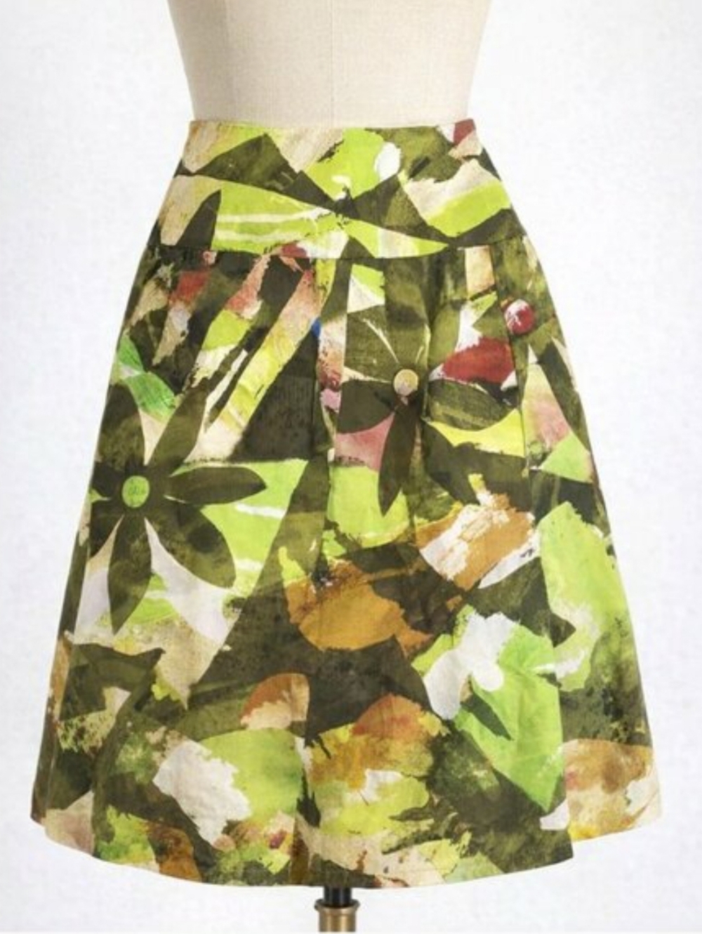 PAUW Amsterdam Abstract Floral A-Line Skirt Green Cotton Belgium Size 2